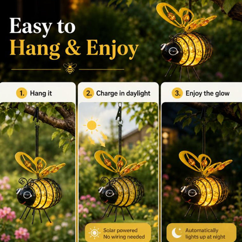 🌙🍃 LIMITED-TIME 50% OFF! Hanging Solar Bee Light – Warm Amber Glow, Flicker-Free, Perfect for Garden Parties, Camping, or Kids’ Rooms – Spread Joy Day and Night 🌞🌜