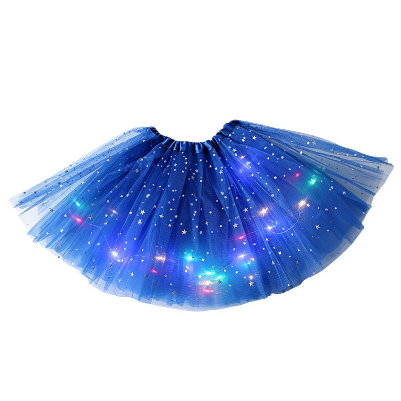 LED Light Up Sequin Tutu Skirt Star Mesh Princess Skirt for Girls and Adults