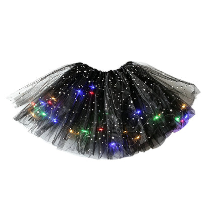 LED Light Up Sequin Tutu Skirt Star Mesh Princess Skirt for Girls and Adults