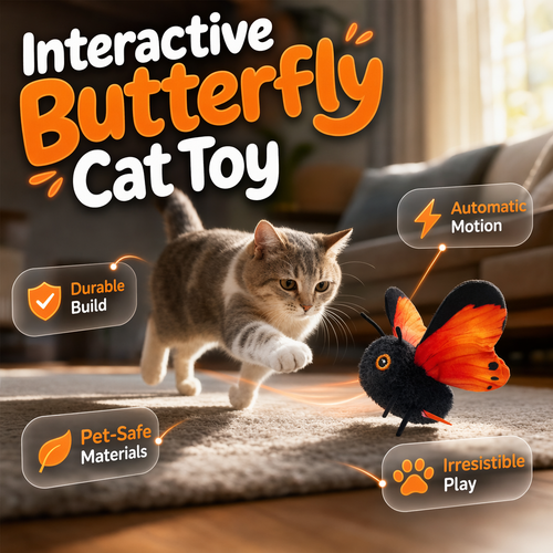 🦋 50% OFF! 🐱 Smart Sensing Flapping Butterfly Toy – Interactive Motion-Activated Cat Toy ✨