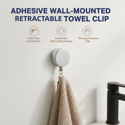 ❄️Summerfresh 50% OFF!✨Self-Adhesive Retractable Towel Clip – 65cm Auto-Rewind Holder for Tea Towels & Dishcloths