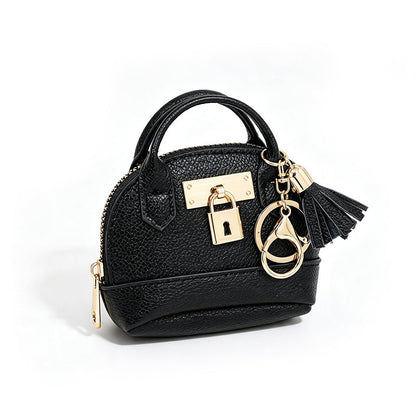 🎉 LIMITED TIME 50% OFF! 🐚 Mini Shell Bag Keychain – PU Leather Lipstick Coin Purse with Golden Padlock & Tassel ✨