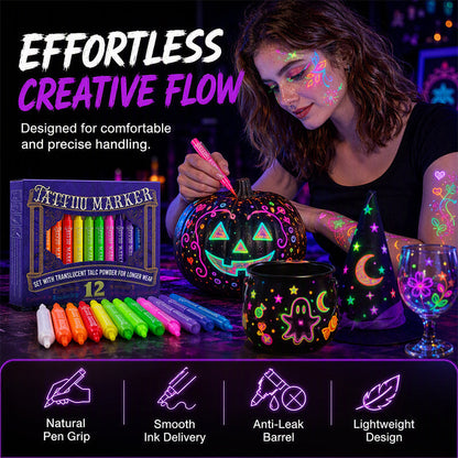 📢📢40% OFF !! ⏰ Glow Party Tattoo Pens | Temporary UV Body Art Markers | Fun Glow-in-the-Dark Designs for Parties, Festivals & Events 🎉