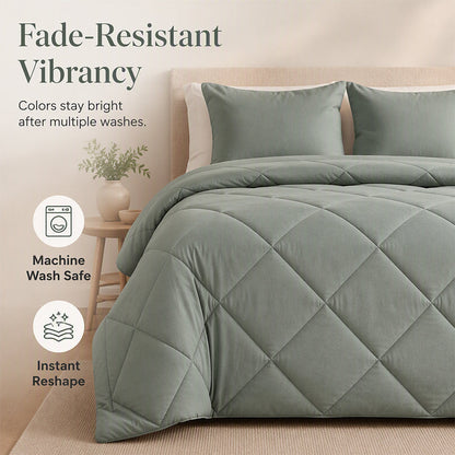 3-Piece Quilted Comforter Set with Shams – All-Season Microfiber
