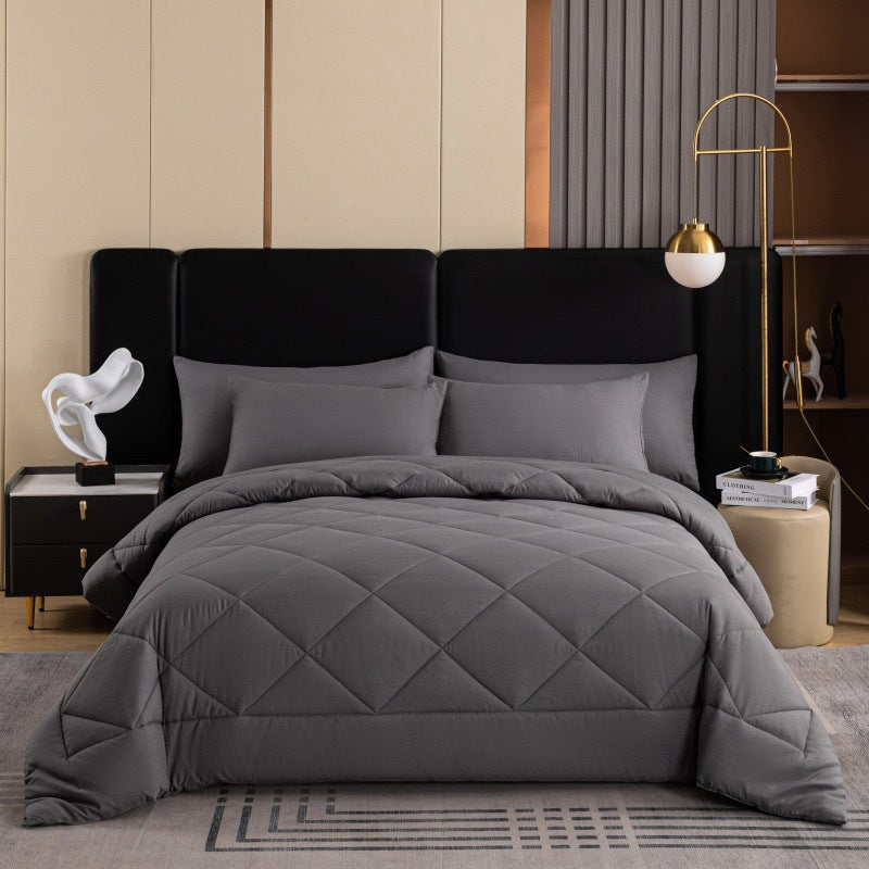 3-Piece Quilted Comforter Set with Shams – All-Season Microfiber