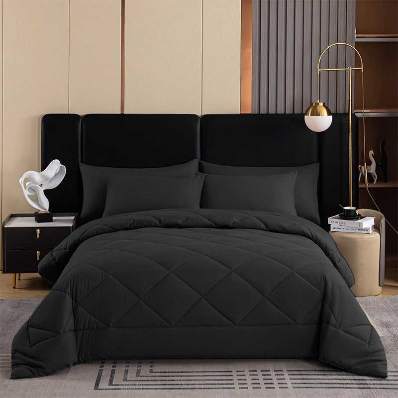 3-Piece Quilted Comforter Set with Shams – All-Season Microfiber