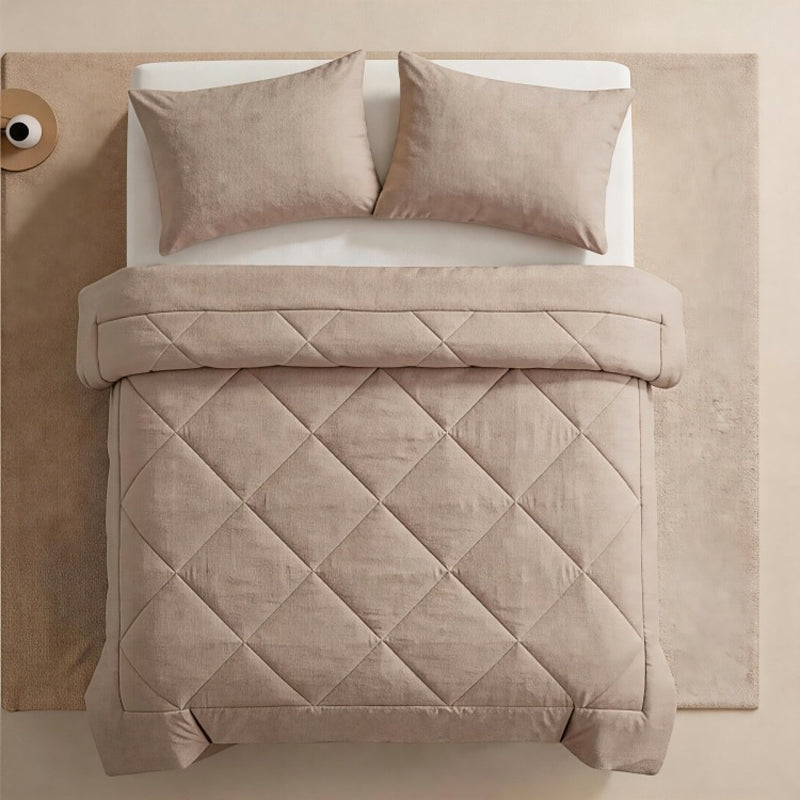 3-Piece Quilted Comforter Set with Shams – All-Season Microfiber