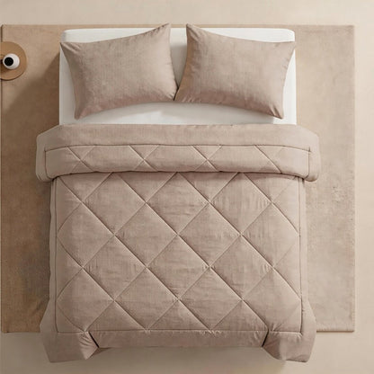 3-Piece Quilted Comforter Set with Shams – All-Season Microfiber