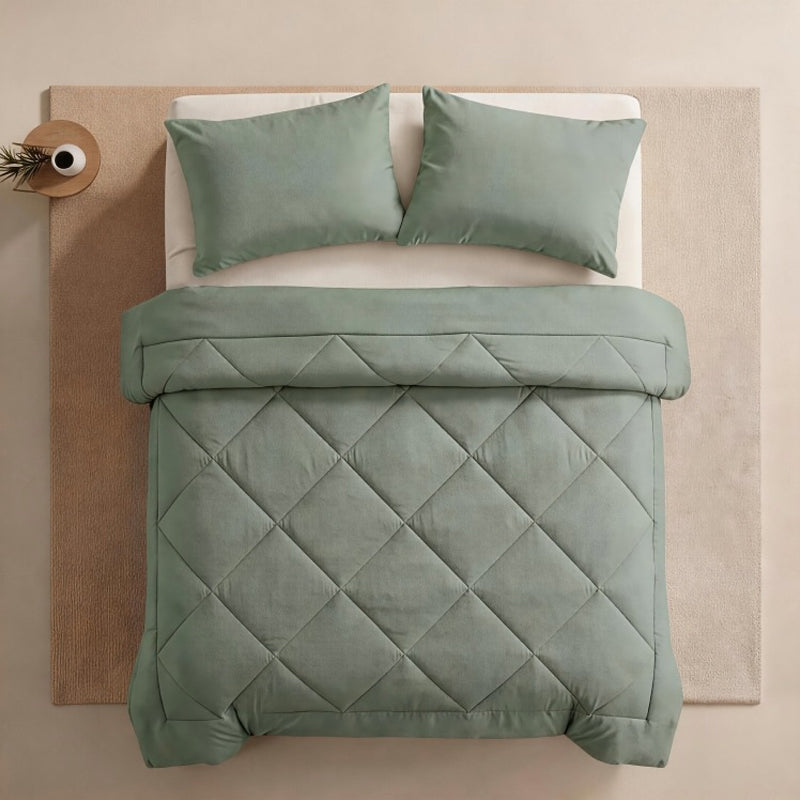 3-Piece Quilted Comforter Set with Shams – All-Season Microfiber