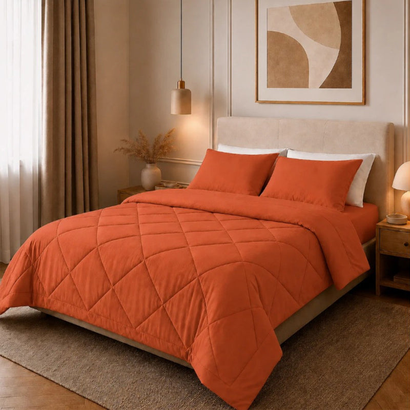 3-Piece Quilted Comforter Set with Shams – All-Season Microfiber