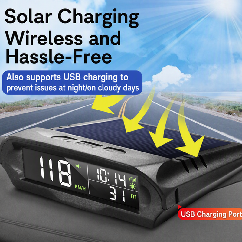 ⏰ 2026 Sale — Over 24,000 Sold!🚗 Solar GPS Head‑Up Display‑Auto Brightness Speed Warning HUD ☀️