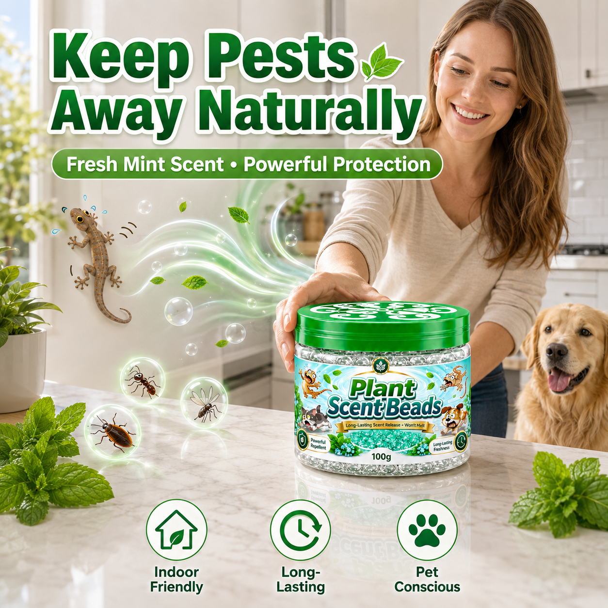 🌿 Natural Gecko Repellent Gel Beads – Mint Pest Deterrent 🦎