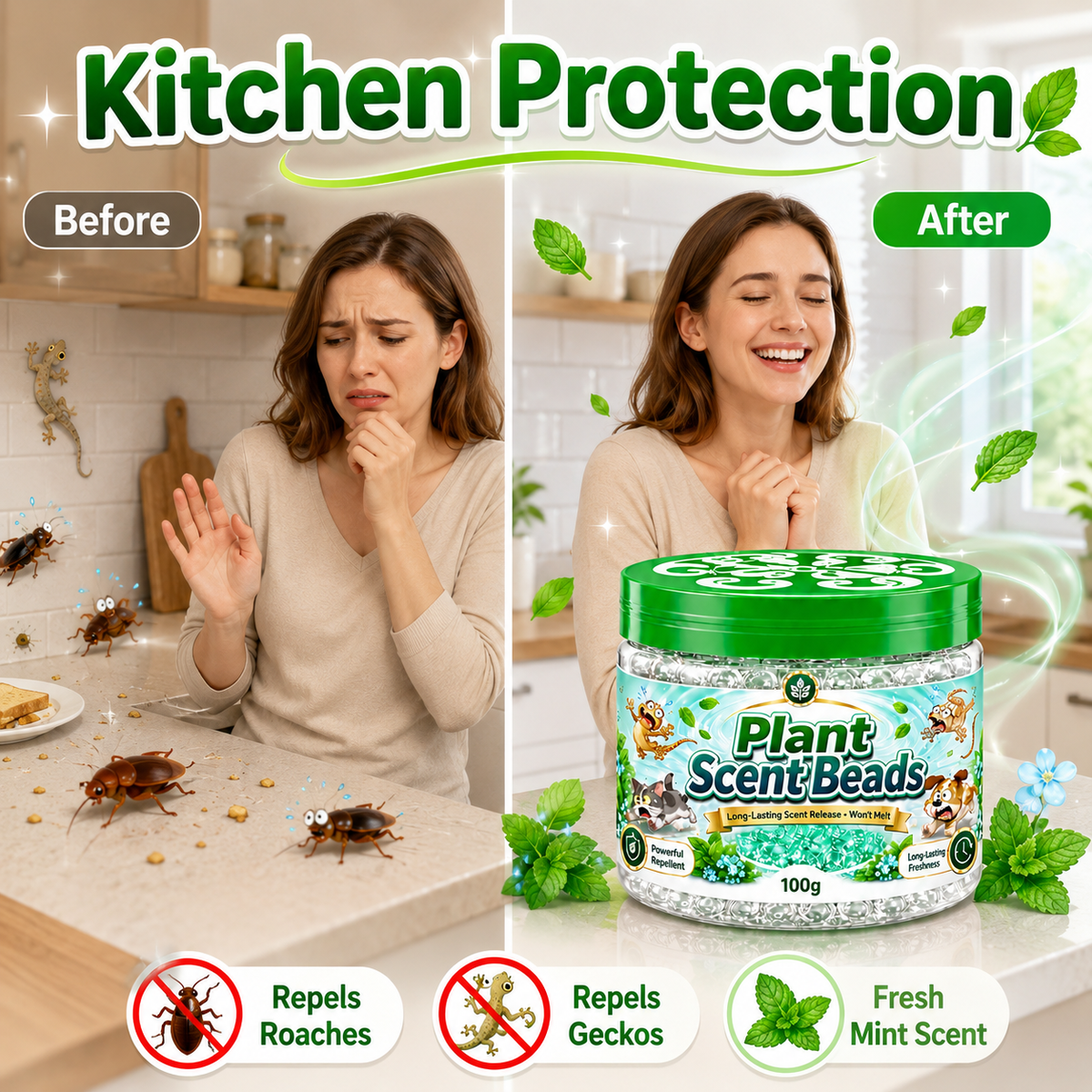 🌿 Natural Gecko Repellent Gel Beads – Mint Pest Deterrent 🦎