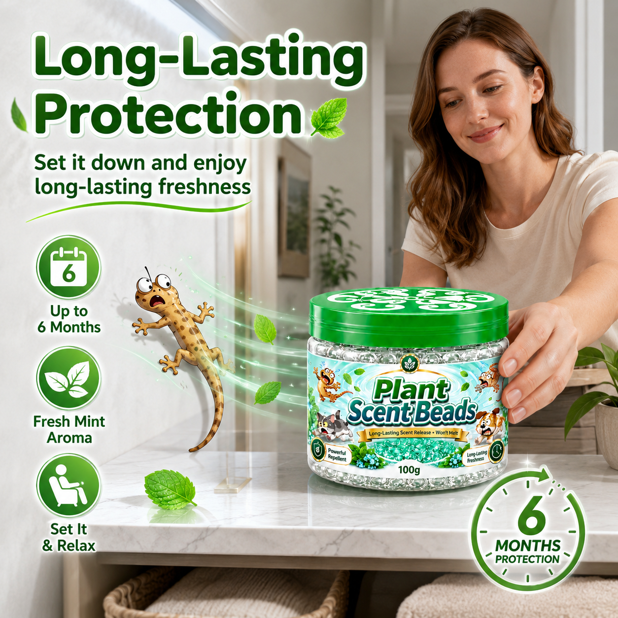 🌿 Natural Gecko Repellent Gel Beads – Mint Pest Deterrent 🦎