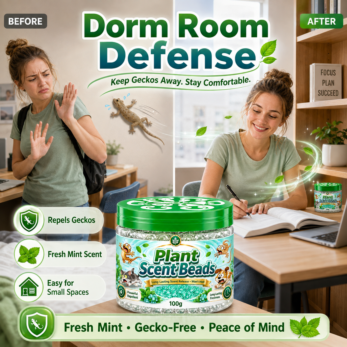 🌿 Natural Gecko Repellent Gel Beads – Mint Pest Deterrent 🦎