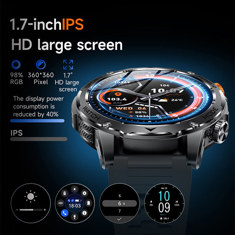 ⌚ 1000mAh Smartwatch – 1.7' Display, 100+ Sports Modes & LED Light
