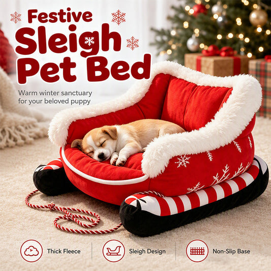 ⏰Christmas Sleigh Pet Bed with Removable Cushion