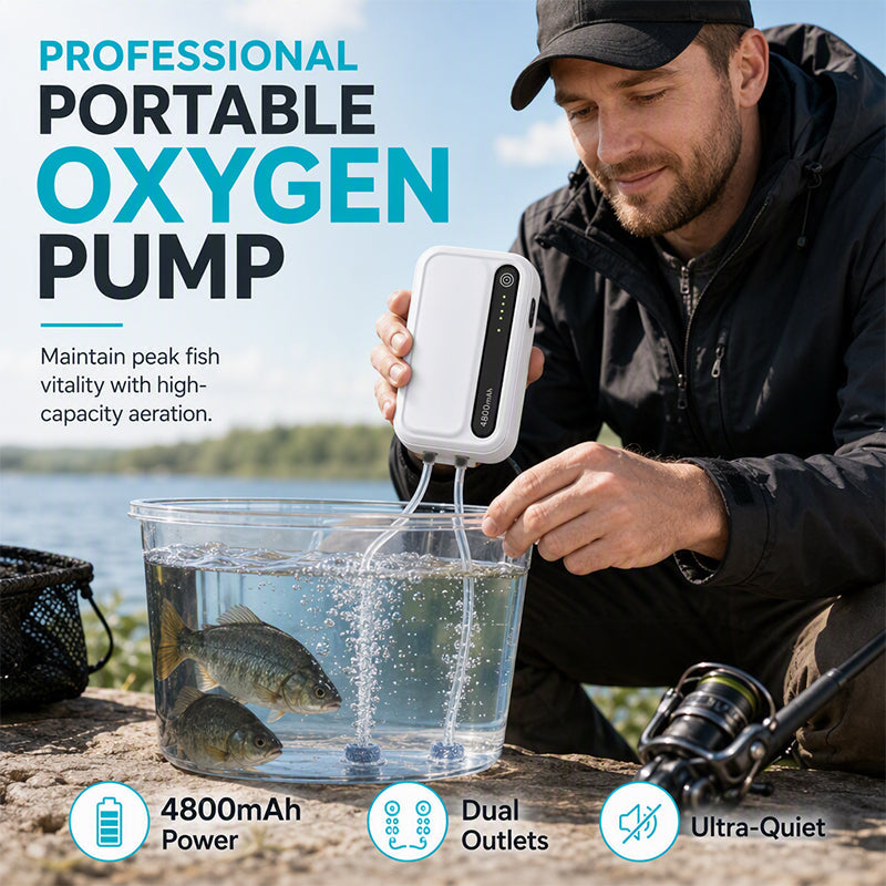 🐟 50% OFF! ✨ Rechargeable Portable Oxygen Pump – 4800mAh Long-Lasting Power, Dual-Hole Output & Whisper-Quiet Operation – Ultimate Fishing Endurance 🔋