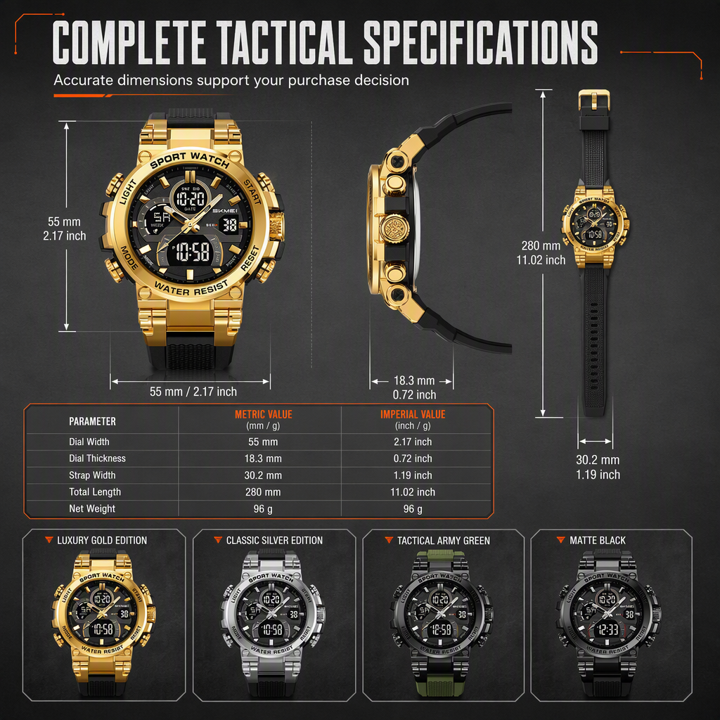 Tactical Style 50M Waterproof Multifunctional Digital Sports Watch