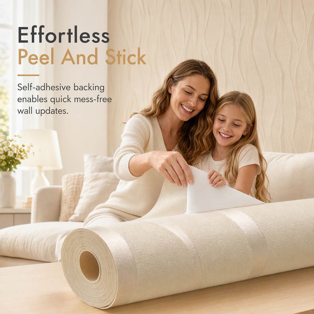 🏠 Save 50%! ✨ Thickened Non-Woven Self-Adhesive Wallpaper – 3D Textured Stripe Pattern, Peel-and-Stick Easy Install & Breathable Eco Fiber – Cozy Upgrade for Any Room 🎨
