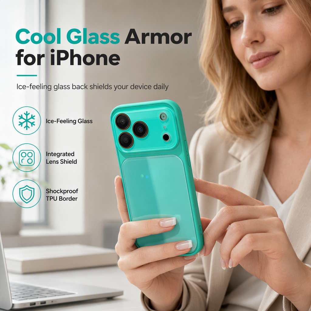 📱 50% OFF! ✨ Full Coverage Ice-Feeling Glass Phone Case – Built-In Camera Lens Protector, Thermodynamic Cooling Glass & Shockproof Bumper – Premium Protection for iPhone 🧊