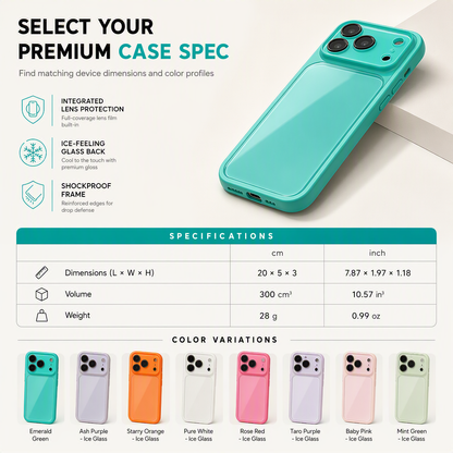 📱 50% OFF! ✨ Full Coverage Ice-Feeling Glass Phone Case – Built-In Camera Lens Protector, Thermodynamic Cooling Glass & Shockproof Bumper – Premium Protection for iPhone 🧊