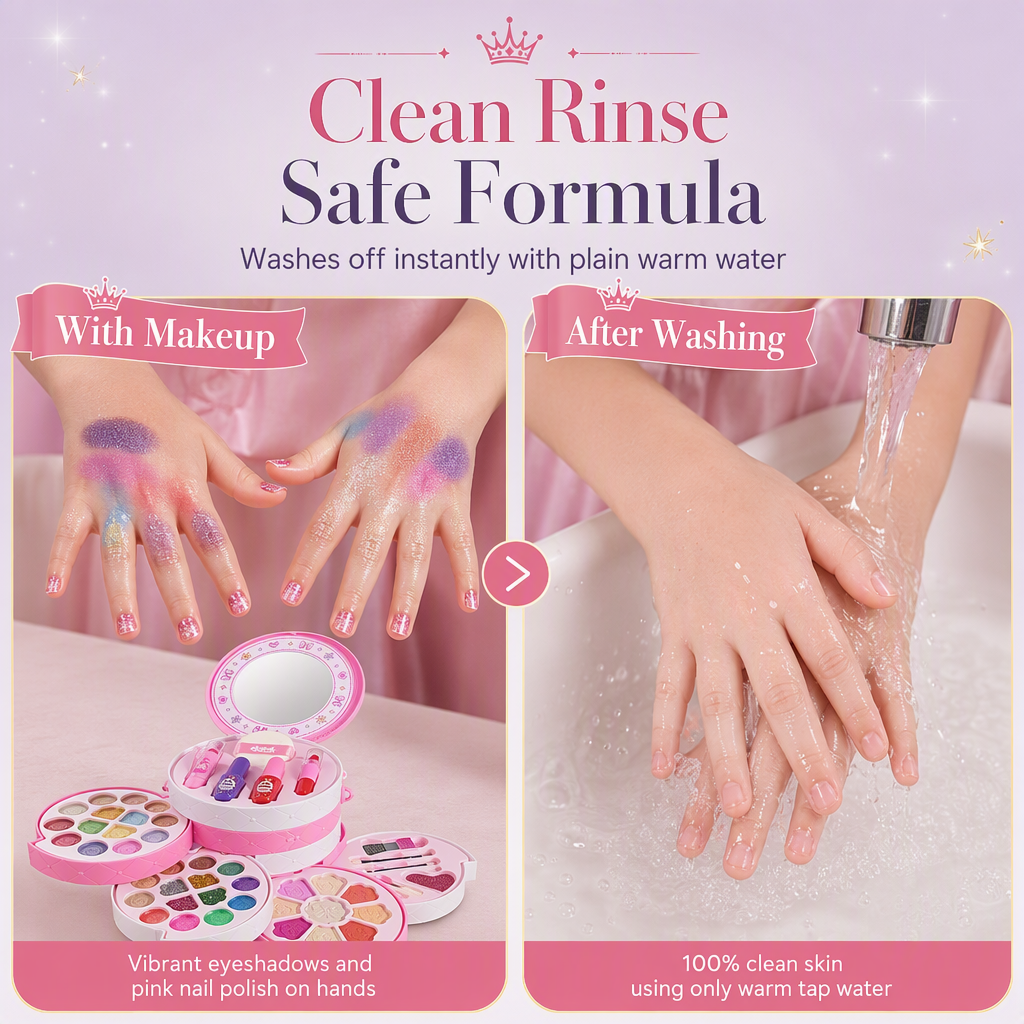👑 50% OFF! ✨ Washable Kids Princess Makeup Toy Set – Safe Non-Irritating Formula, Expandable Revolving Trays & Portable Shoulder Handbag Case – Perfect Gift for Girls 🎀