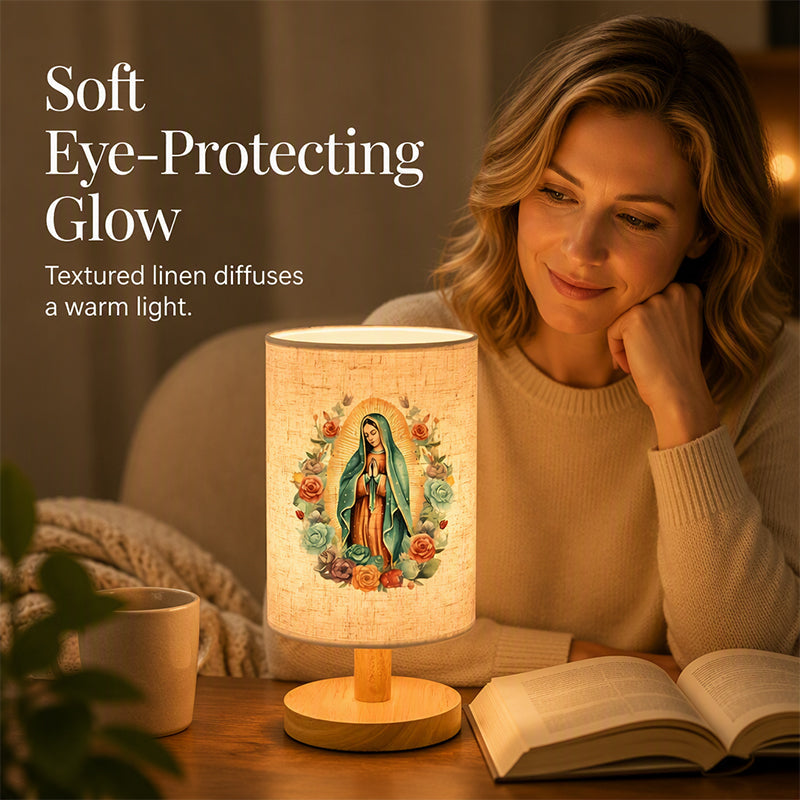 Virgin Mary Pattern Wooden Table Lamp