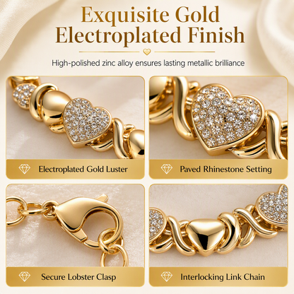 💎 50% OFF! ✨ Gold Plated Heart Shaped Rhinestone Jewelry 4-Piece Set – Necklace, Earrings, Bracelet & Ring – Brilliant Crystal Shimmer for Red-Carpet Elegance 💛