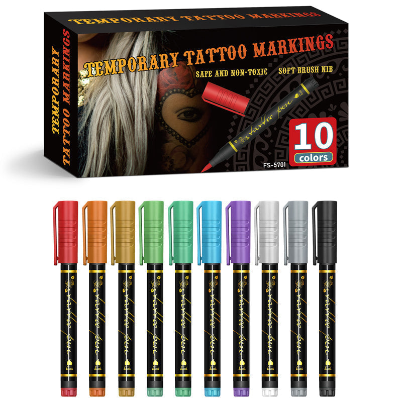 🥳2026 HOT SALE🥳💞50K+ SOLD! 🎨✨ 50% OFF! Temporary Tattoo Markers – 10/15 vivid colours, flexible brush tip, waterproof & non-toxic. Perfect for Halloween & face art! 🎃💚