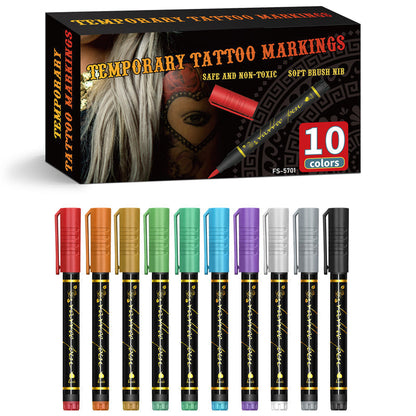 🥳2026 HOT SALE🥳💞50K+ SOLD! 🎨✨ 50% OFF! Temporary Tattoo Markers – 10/15 vivid colours, flexible brush tip, waterproof & non-toxic. Perfect for Halloween & face art! 🎃💚