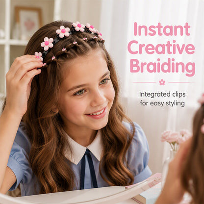 🎀 Cute Braiding Headband for Girls – Built-In Mini Styling Clips for Easy Hairstyles