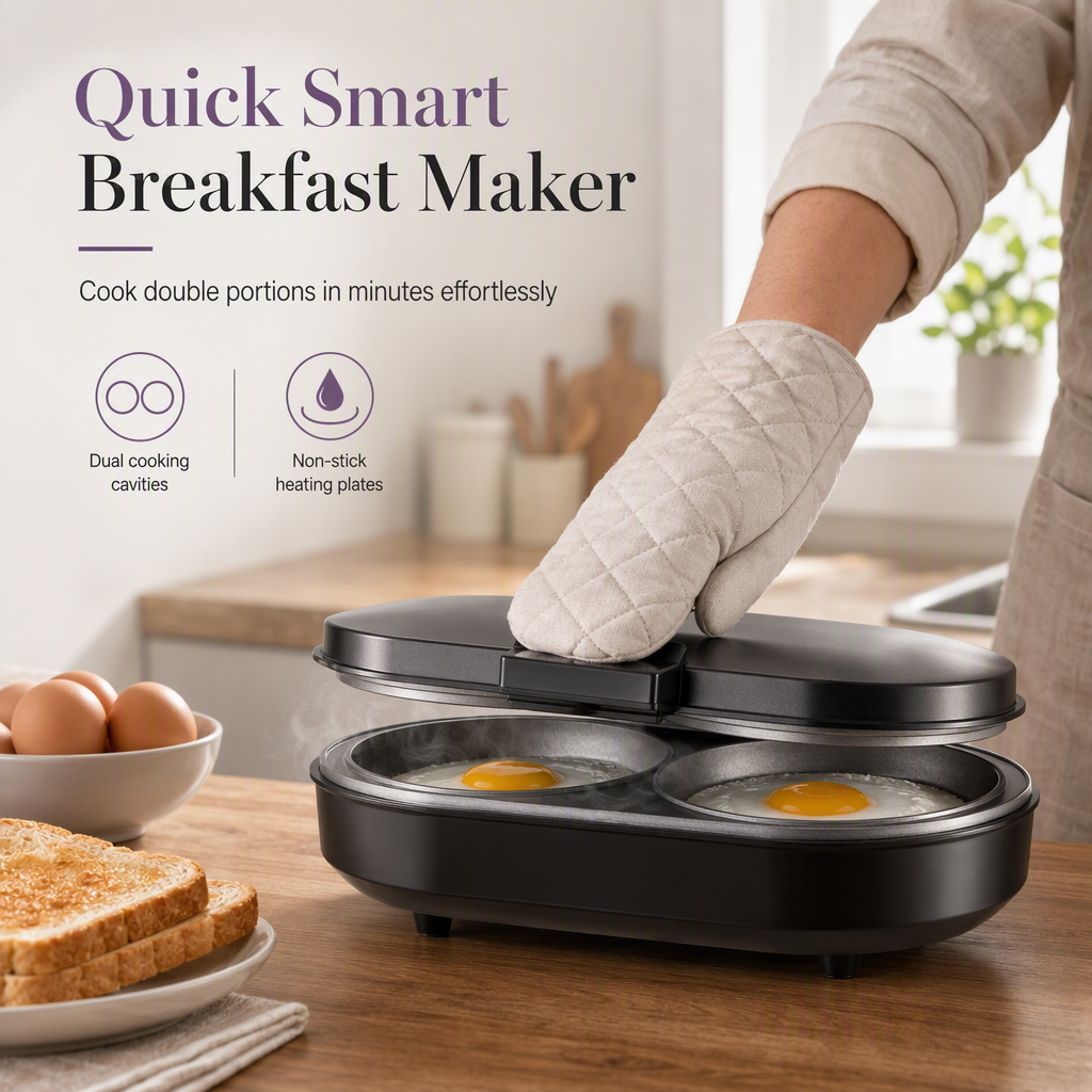 🍳 Smart Dual Breakfast Maker - Double Cooking Non-Stick Burger & Egg Press ⚡
