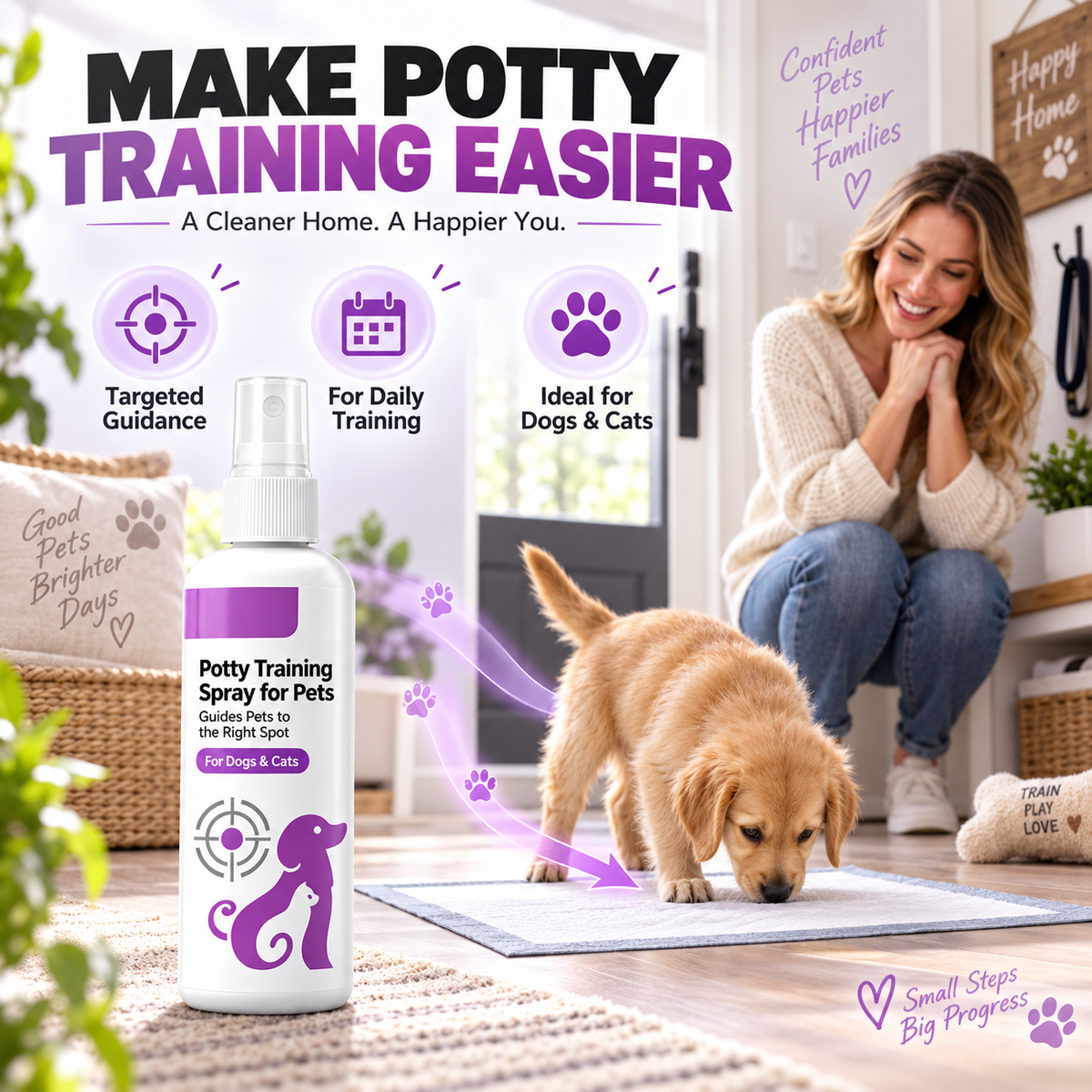 Potty Training Spray ! Guides pets, safe & easy spray. Cleaner home – grab yours!