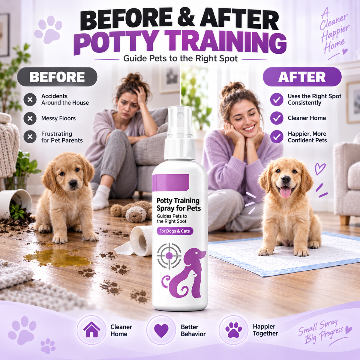 Potty Training Spray ! Guides pets, safe & easy spray. Cleaner home – grab yours!