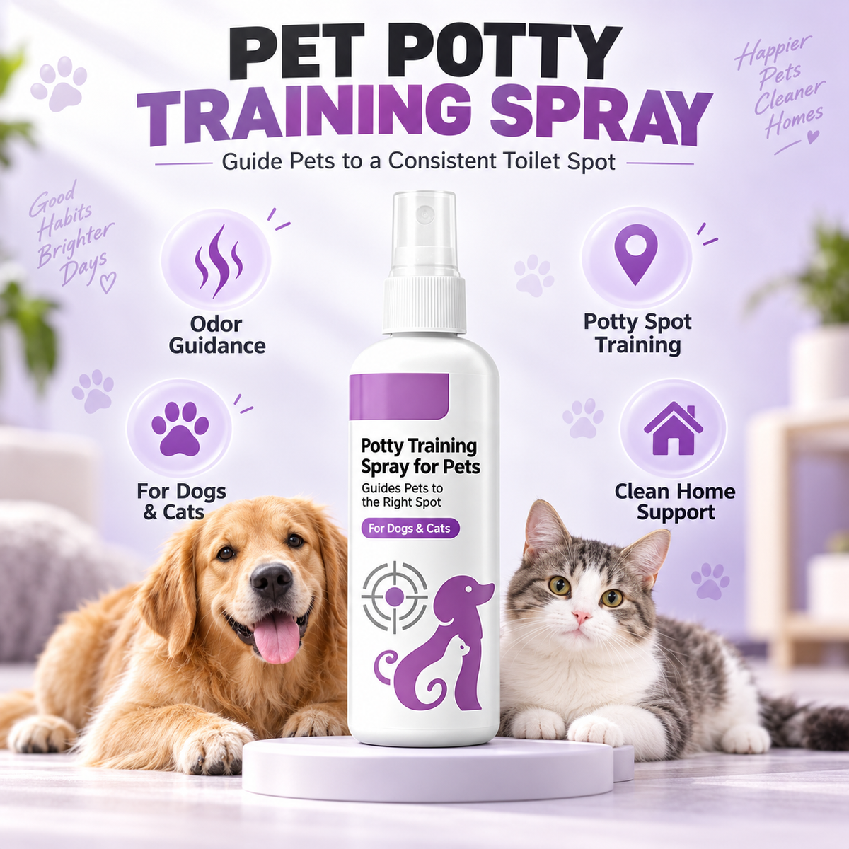 Potty Training Spray ! Guides pets, safe & easy spray. Cleaner home – grab yours!