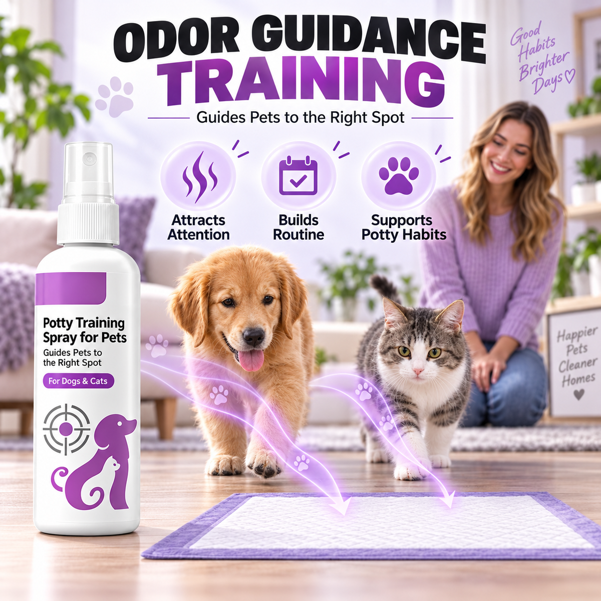 Potty Training Spray ! Guides pets, safe & easy spray. Cleaner home – grab yours!