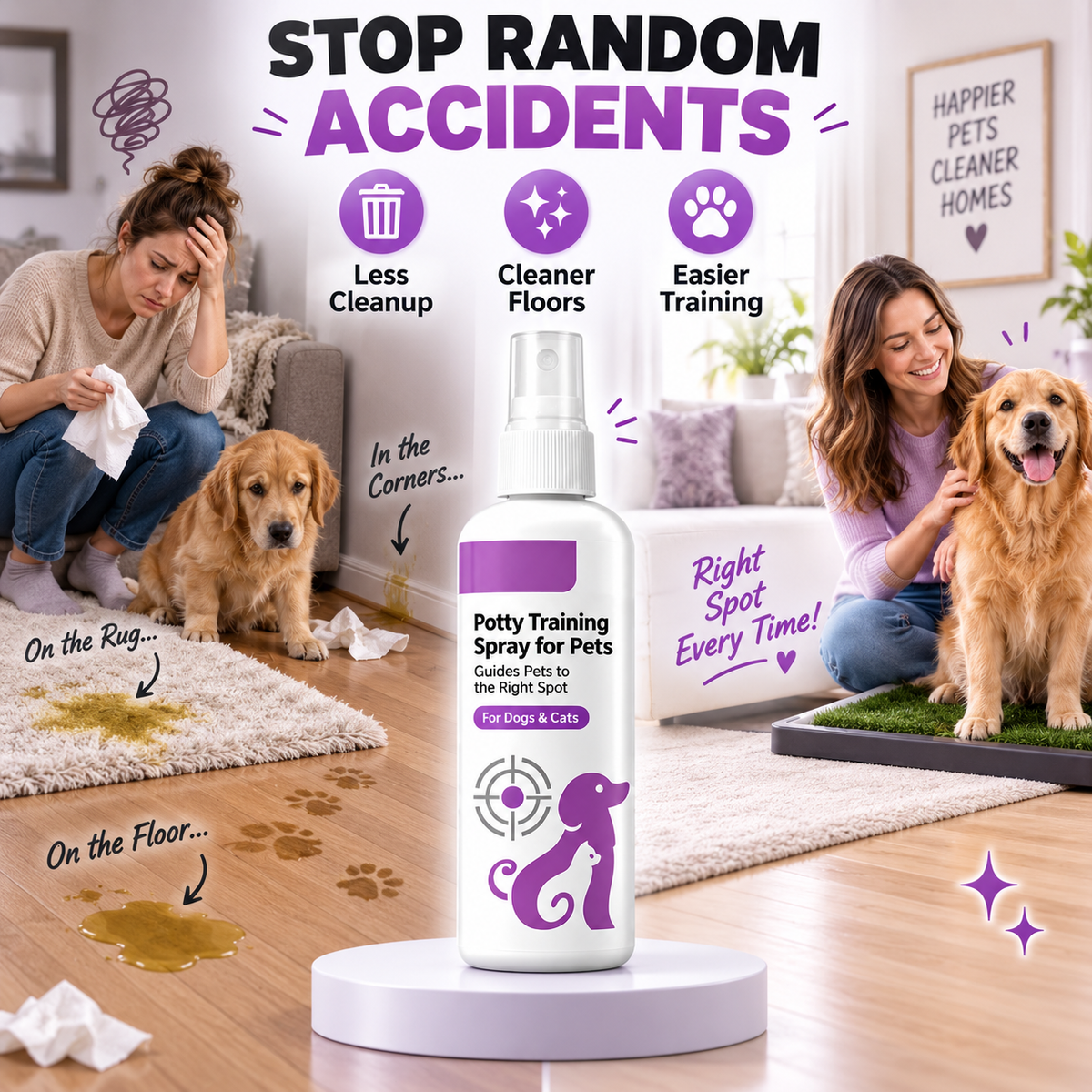 Potty Training Spray ! Guides pets, safe & easy spray. Cleaner home – grab yours!