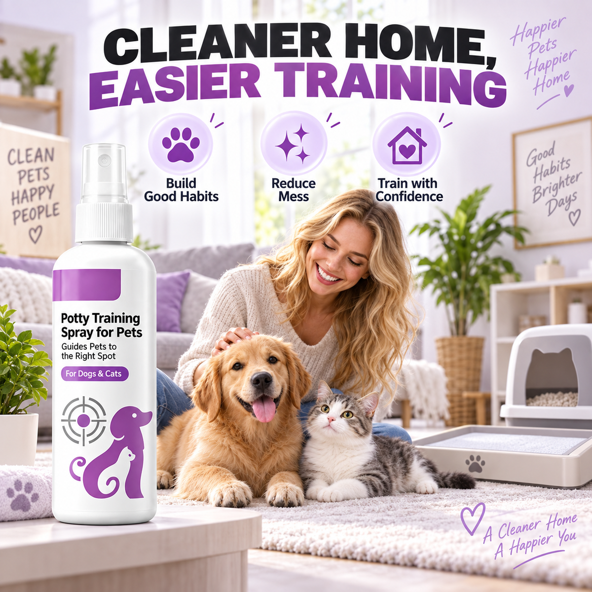 Potty Training Spray ! Guides pets, safe & easy spray. Cleaner home – grab yours!