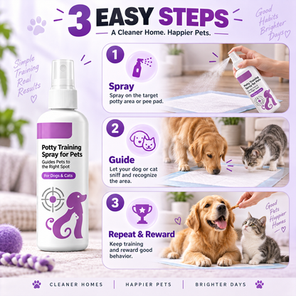 Potty Training Spray ! Guides pets, safe & easy spray. Cleaner home – grab yours!