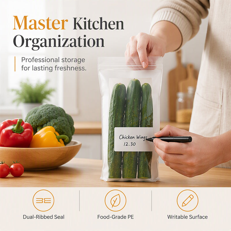 🥦 Thickened Reusable Food Storage Bags – Double-Zip Fresh-Keeping Bags for Fridge & Pantry