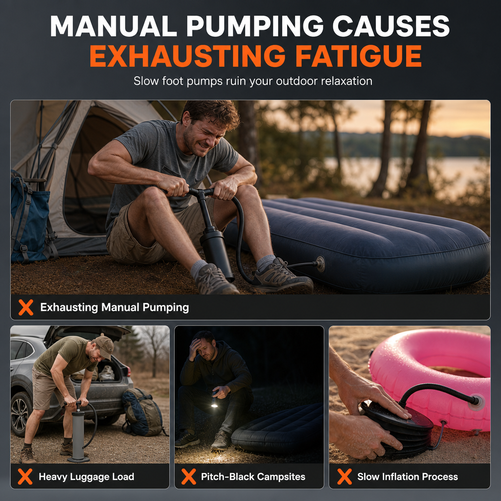 🏕️ 3-in-1 Mini Air Pump & Camping Lantern – Rechargeable, Compact & Travel-Ready