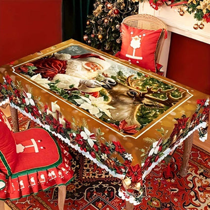 🎅 Christmas Tablecloth – Festive Santa, Reindeer & Snowman Holiday Table Decor