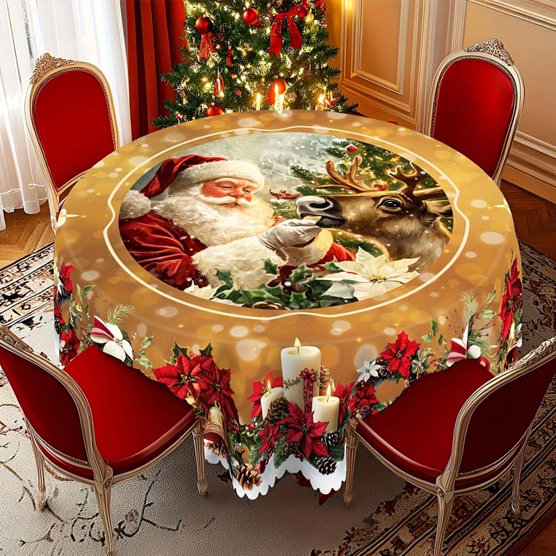 🎅 Christmas Tablecloth – Festive Santa, Reindeer & Snowman Holiday Table Decor