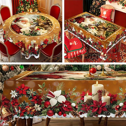 🎅 Christmas Tablecloth – Festive Santa, Reindeer & Snowman Holiday Table Decor