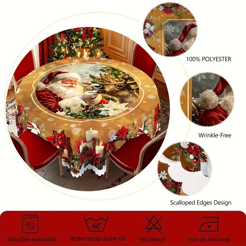 🎅 Christmas Tablecloth – Festive Santa, Reindeer & Snowman Holiday Table Decor