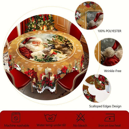 🎅 Christmas Tablecloth – Festive Santa, Reindeer & Snowman Holiday Table Decor