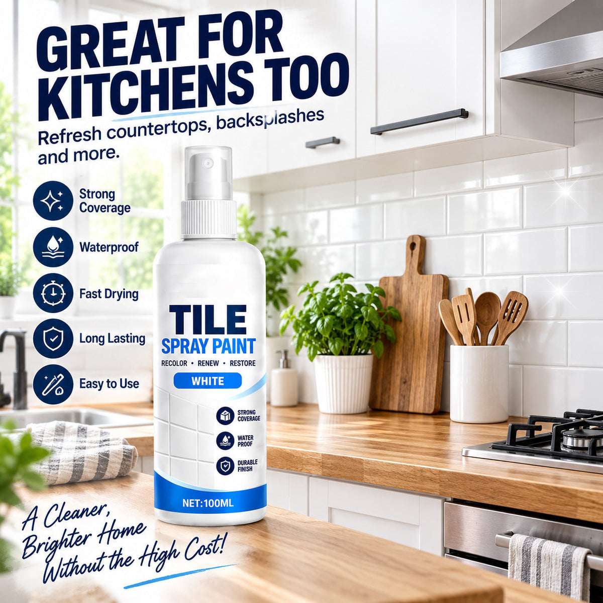 🎨 Tile Renewal Spray Paint – 100ml Quick-Dry Recoloring Coating for Bathroom & Kitchen Tiles
