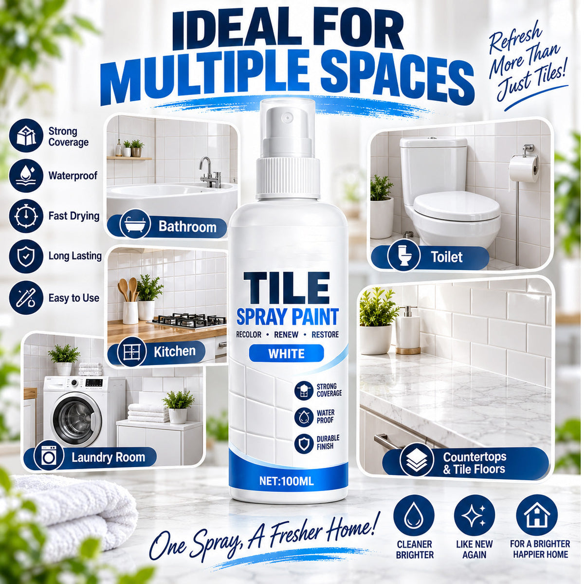 🎨 Tile Renewal Spray Paint – 100ml Quick-Dry Recoloring Coating for Bathroom & Kitchen Tiles