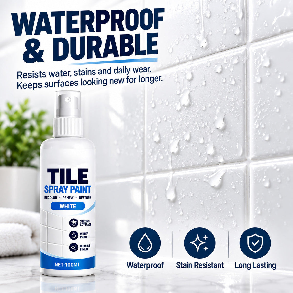 🎨 Tile Renewal Spray Paint – 100ml Quick-Dry Recoloring Coating for Bathroom & Kitchen Tiles